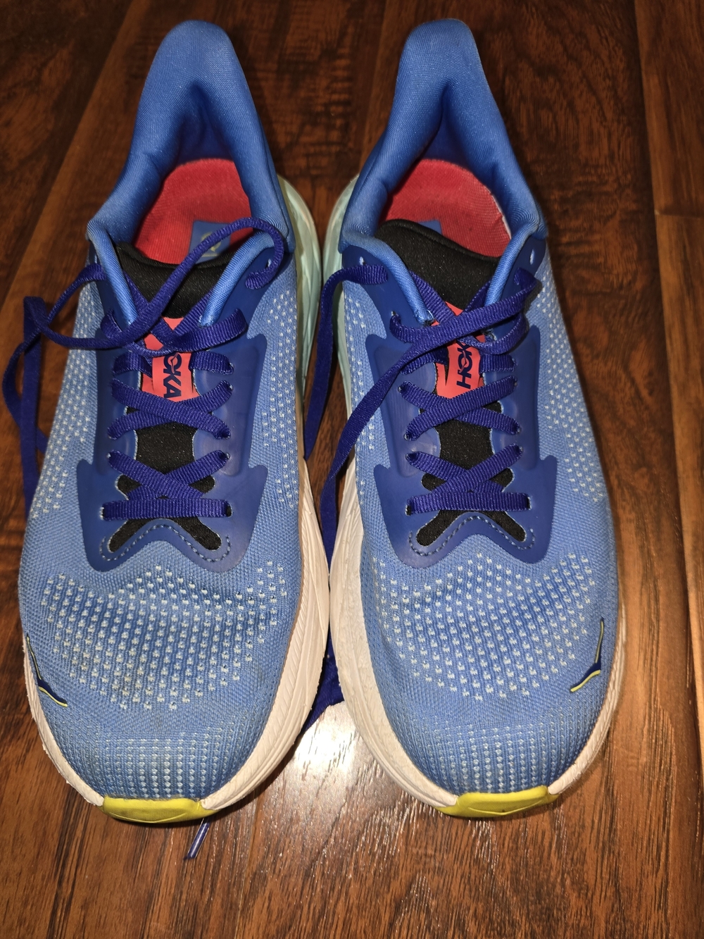 Hoka Kids Blue Running Sneakers with Purple Laces and Red Tongue